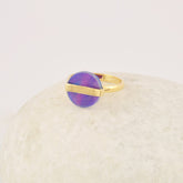 Purple Opal Ring, Round Flat 12mm Aurora Opal Gemstone Ring, 925 Sterling Silver Vintage Ring, 18k Gold Plated Purple Ring Jewelry